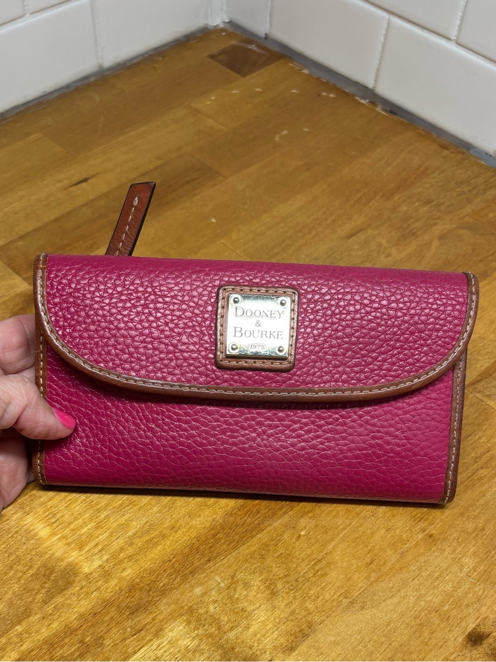 Dooney & Bourke Hot Pink Pebble Grain Continental Clutch Wallet